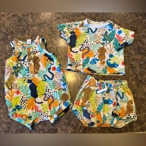 Old Navy | 3 Piece Mix & Match Set Jungle Print 3-6m Shirt, Shorts & Onesie
